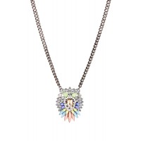 Rainbow Feathered Crystal Burst Pendant Statement Necklace 